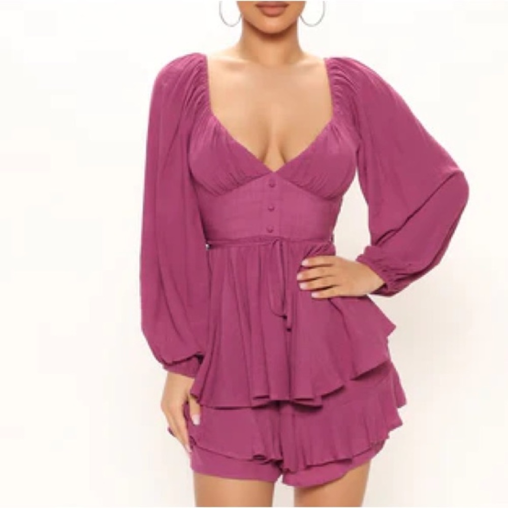 Purple Long Sleeve Shorts Romper